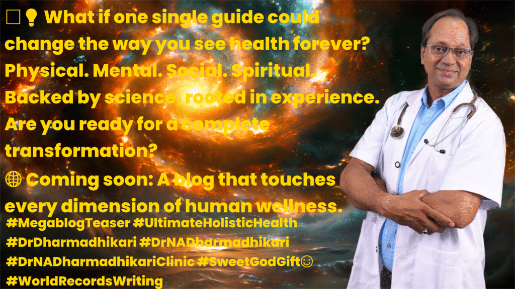 1 What if one single guide could change the way you see health forever Physical. Mental. Social. Spiritual. Mental. Social A confident doctor in a white coat stands next to radiant cosmic visuals. The poster text asks: What if one guide could change the way you see health forever? Emphasizing physical, mental, social, and spiritual wellbeing. एक सफेद कोट में आत्मविश्वासी डॉक्टर चमकती ब्रह्मांडीय छवियों के सामने खड़े हैं। पोस्टर पर लिखा है: क्या हो अगर एक ही मार्गदर्शक आपके स्वास्थ्य को देखने का नजरिया हमेशा के लिए बदल दे? शारीरिक, मानसिक, सामाजिक और आध्यात्मिक स्वास्थ्य को प्रमुखता दी गई है।