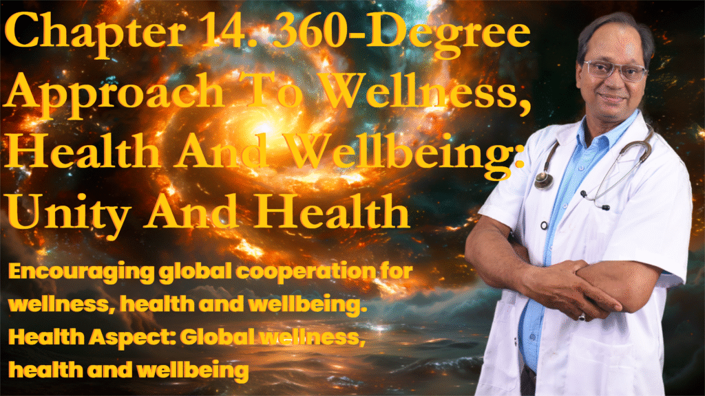 Chapter 14 360 Degree Approach To Wellness Health And Wellbeing Unity And Health Holistic Health Insight Doctor promoting global unity through a 360° wellness model. समग्र स्वास्थ्य और वैश्विक एकता का संदेश।