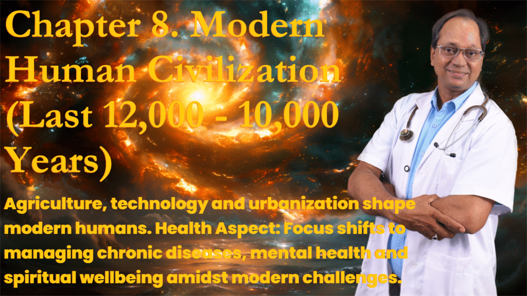 Chapter 8 Modern Human Civilization Holistic Health Insight Modern human civilization over 12,000 years shaped by agriculture, urbanization, and health evolution. आधुनिक मानव सभ्यता और स्वास्थ्य।