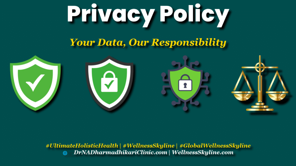 privacy policy dr n a dharmadhikari clinic Privacy Policy template image with shields, lock, and balance scale icons — Dr. N. A. Dharmadhikari Clinic