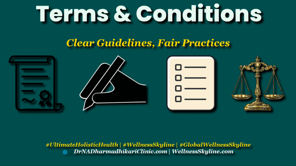 terms conditions dr n a dharmadhikari clinic Terms & Conditions template image with agreement and justice scale icons — Dr. N. A. Dharmadhikari Clinic