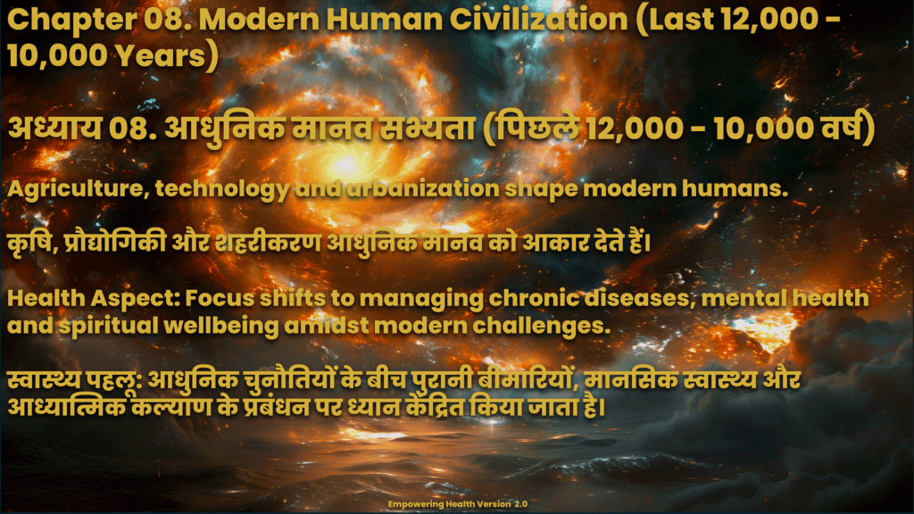 Chapter 8 describing modern human civilization, agriculture, technology and urbanization.