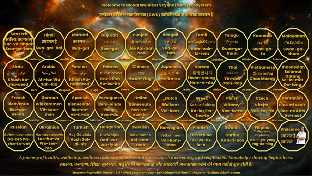 Welcome to the Global Wellness Skyline (GWS) Ecosystem with a 40-language multilingual welcome.