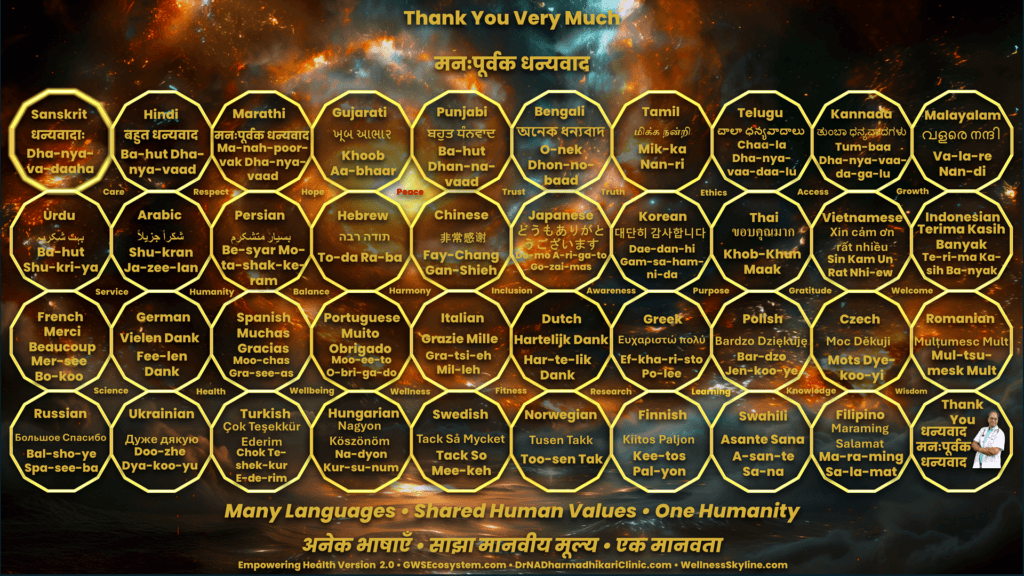 40-language Thank You closing slide with shared human values and one humanity.