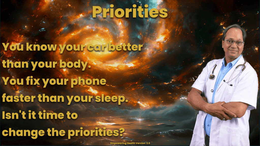 Reflective message comparing knowledge of a car with care of the body and sleep.