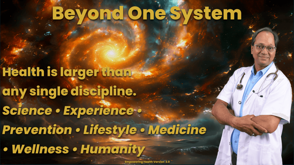 Reflection presenting health as broader than any single discipline or medical system.