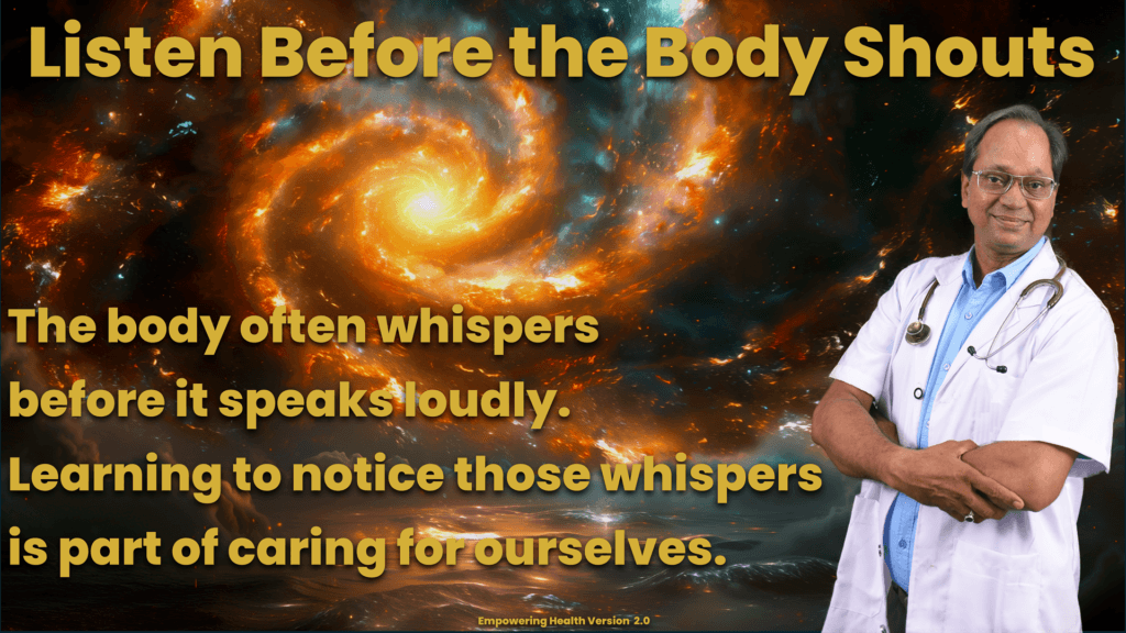 Reflection encouraging people to notice subtle signals from the body before they become louder.