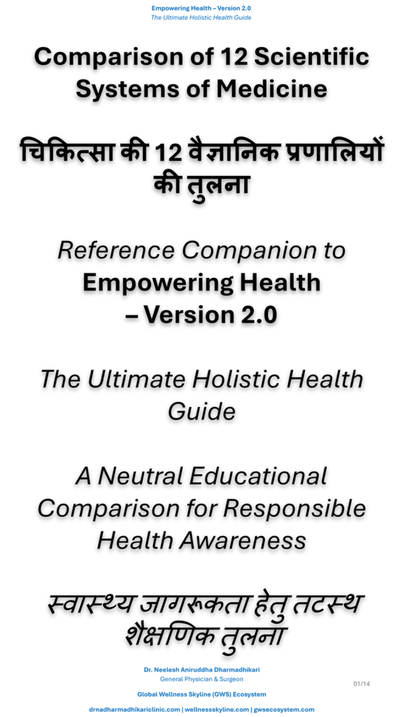 Comparison of 12 scientific systems of medicine introducing a neutral educational overview of recognized healthcare systems in Empowering Health Version 2.0.