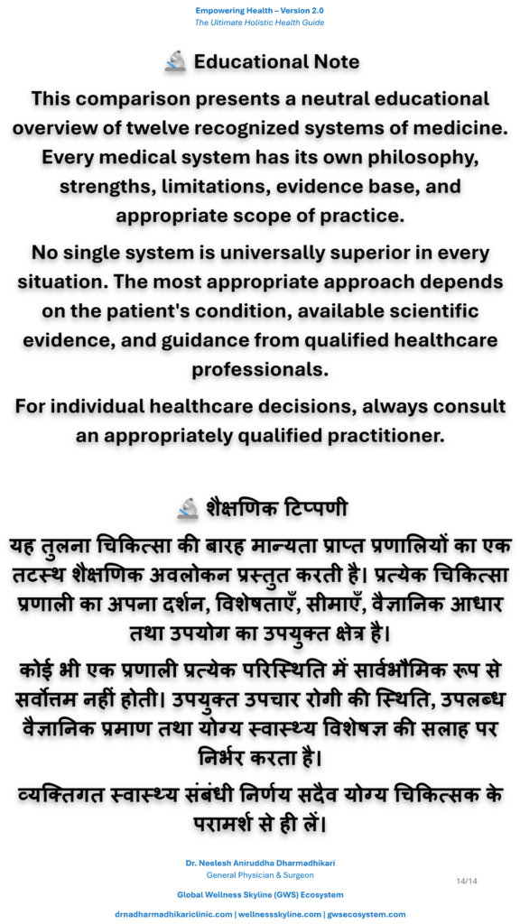 Educational Note on Comparison of Scientific Systems of Medicine