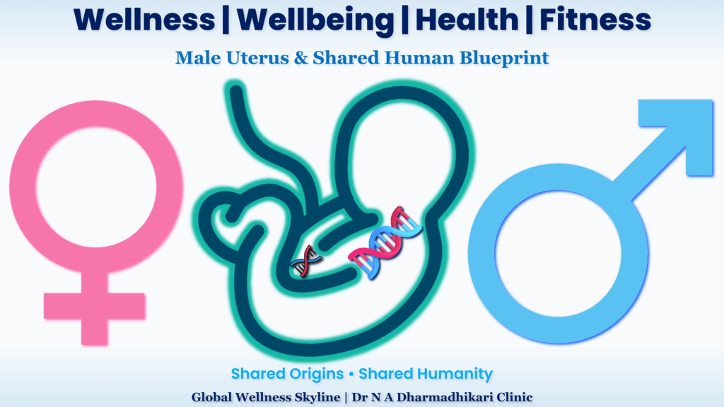 Symbolic illustration of male and female biological origins with embryo, DNA, and shared human blueprint concept representing gender dignity and embryological similarities.